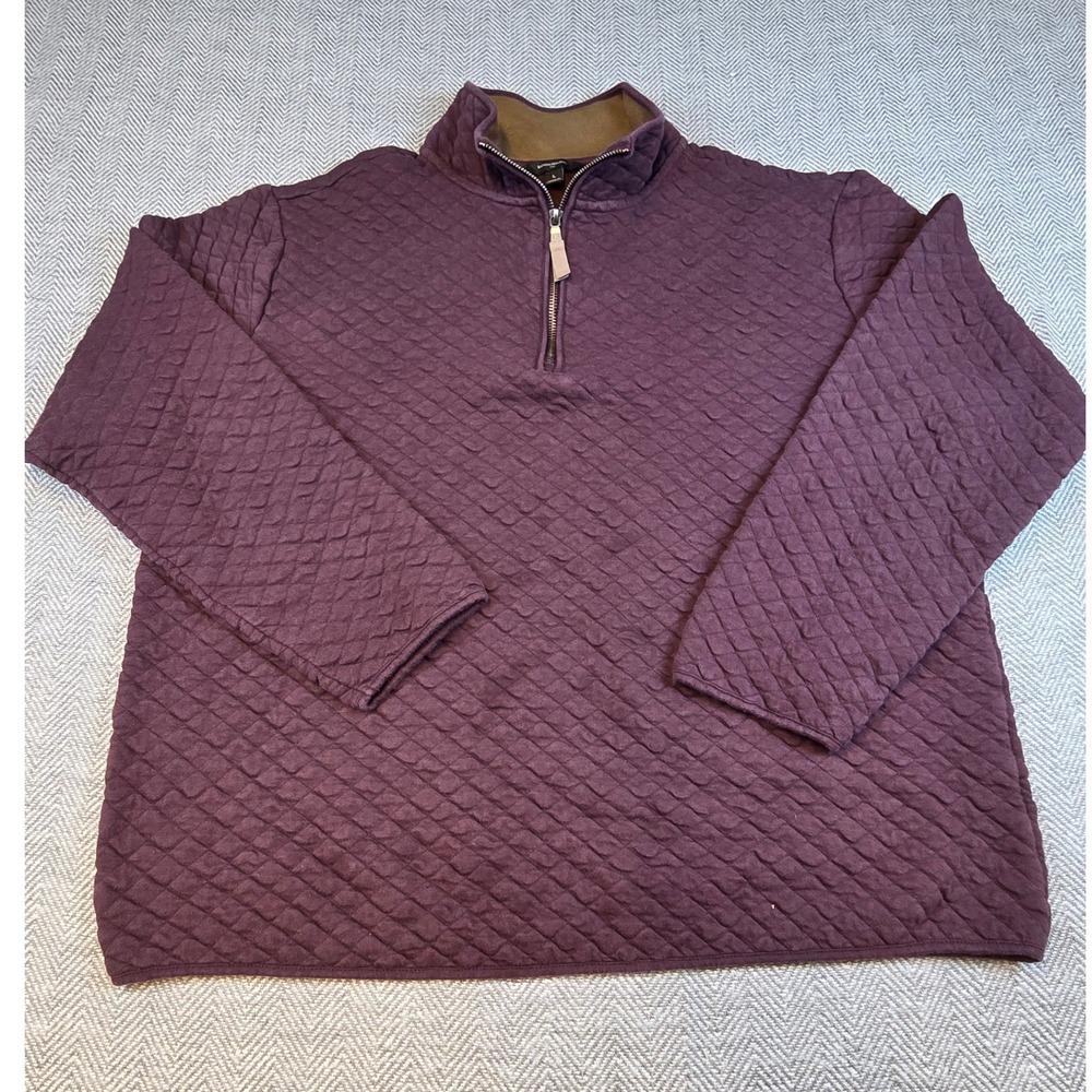 Banana Republic Mens Quilted Quarter Zip Pullover Burgundy Large Diamond Pattern